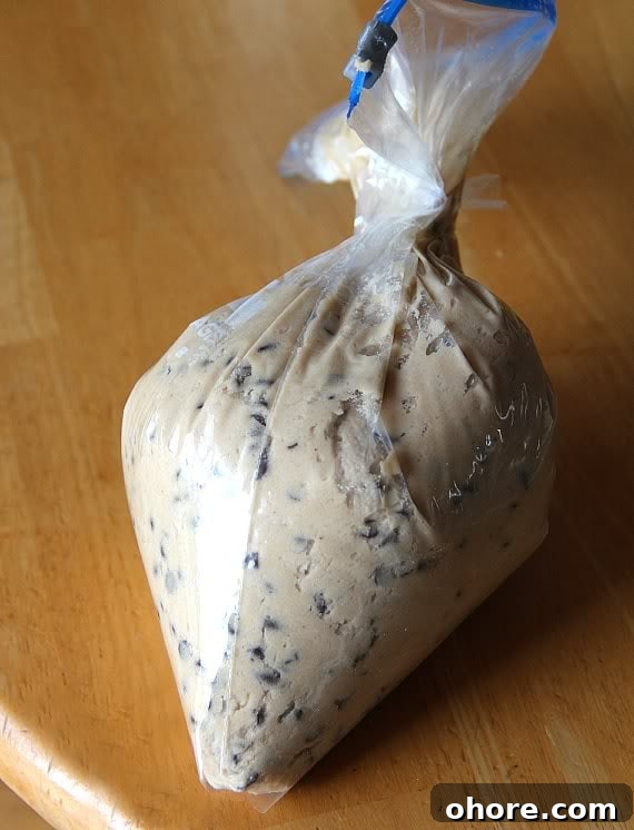 Cookie Dough Whoopie Pie Filling Recipe and Tips 4 Chocolate chip cookie dough frosting in a piping bag