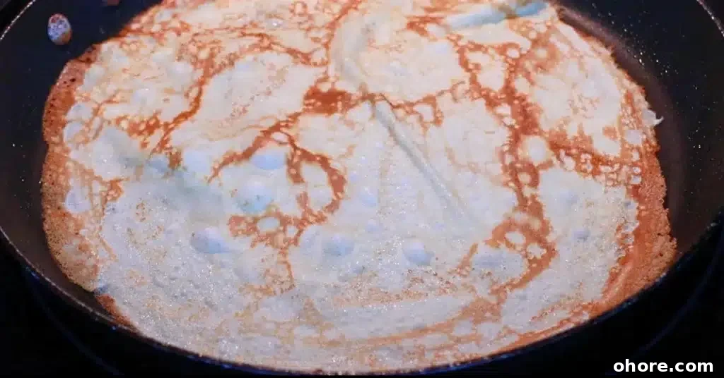 baking the other side of crepe