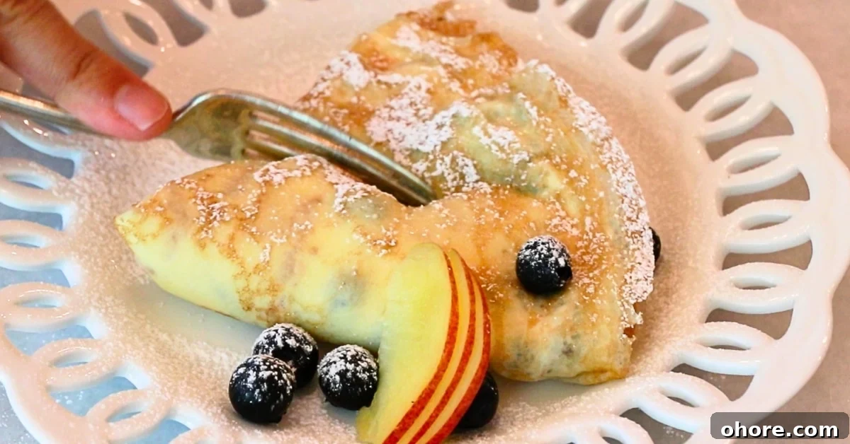 a homemade crepe filled with yogurt and decorated with fruits