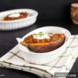Taco Chili Stuffed Sweet Potatoes. grain free, paleo and low carb
