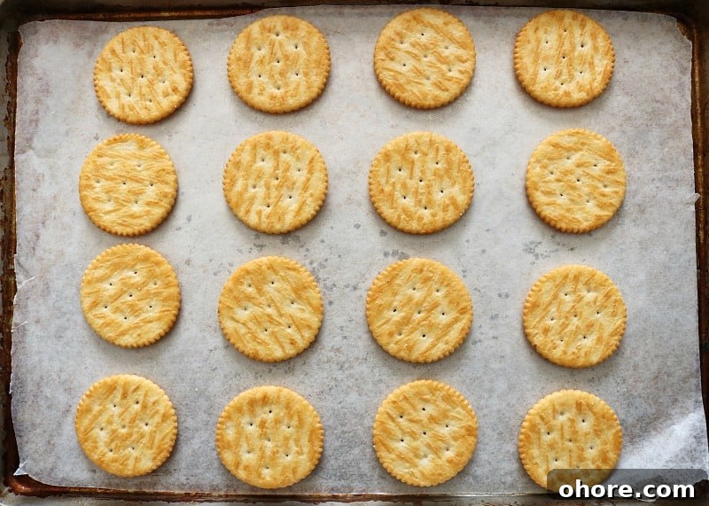 ritz crackers on sheet pan. 