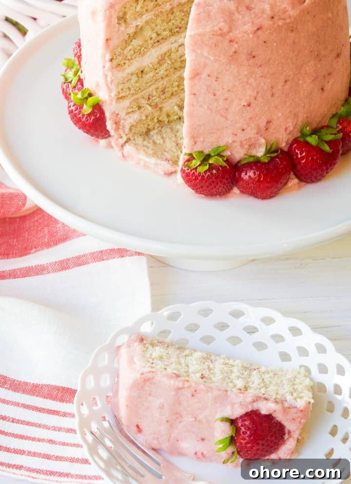 Fresh strawberry cake with buttercream.