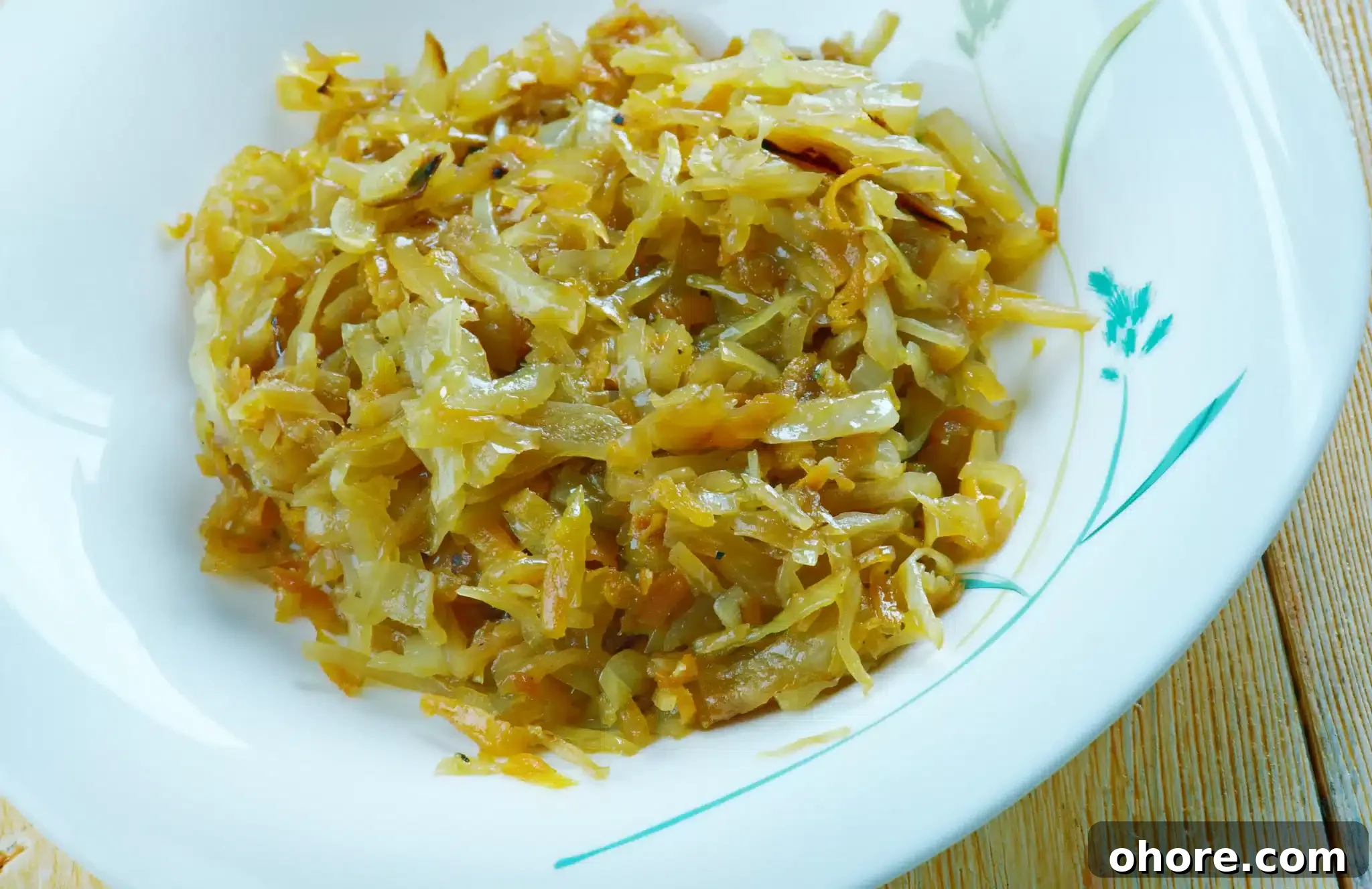 Close-up of a plate with freshly prepared kapusta.