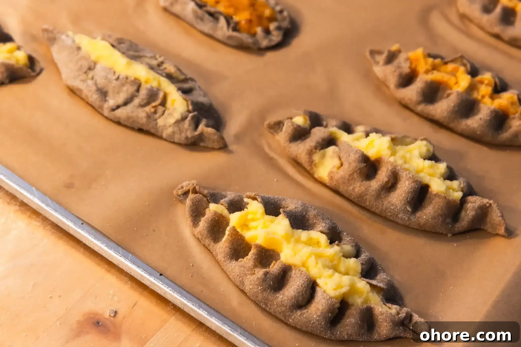 Freshly baked Karelian pasties.