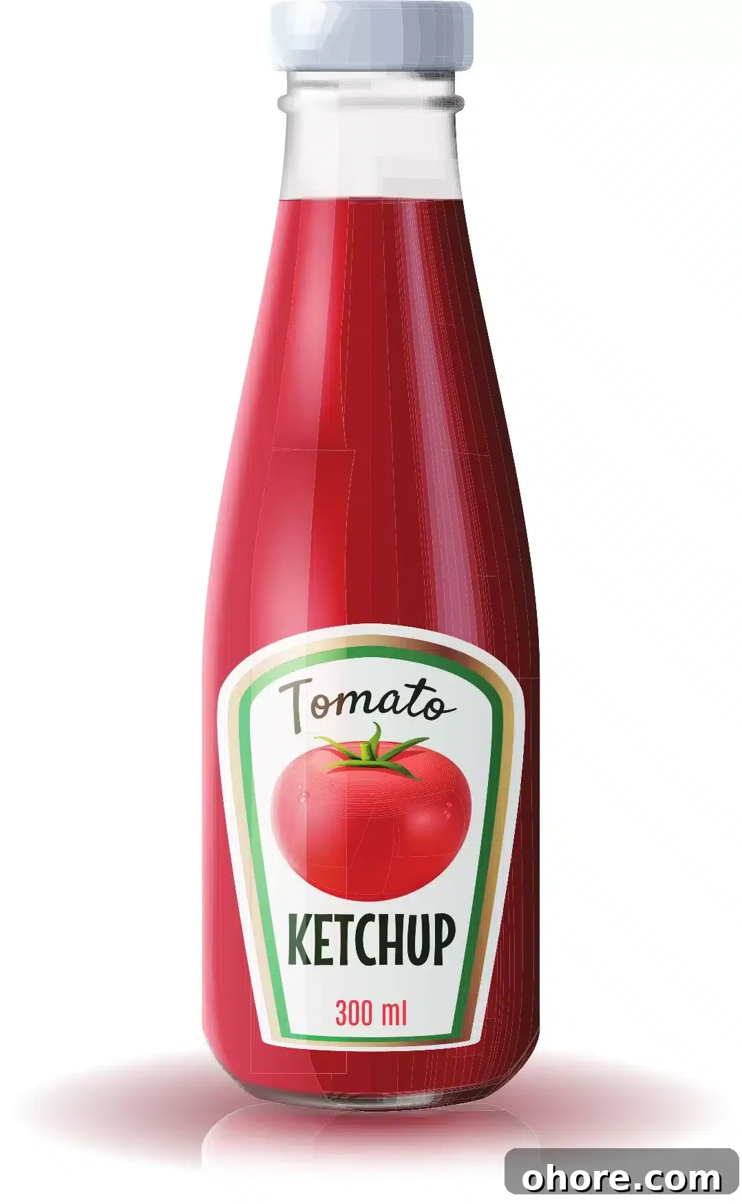 A bottle of ketchup against a plain white backdrop.