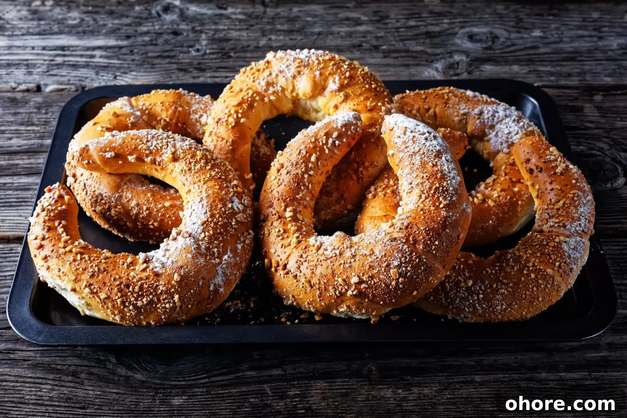 A platter displaying a pile of freshly baked kipfels.