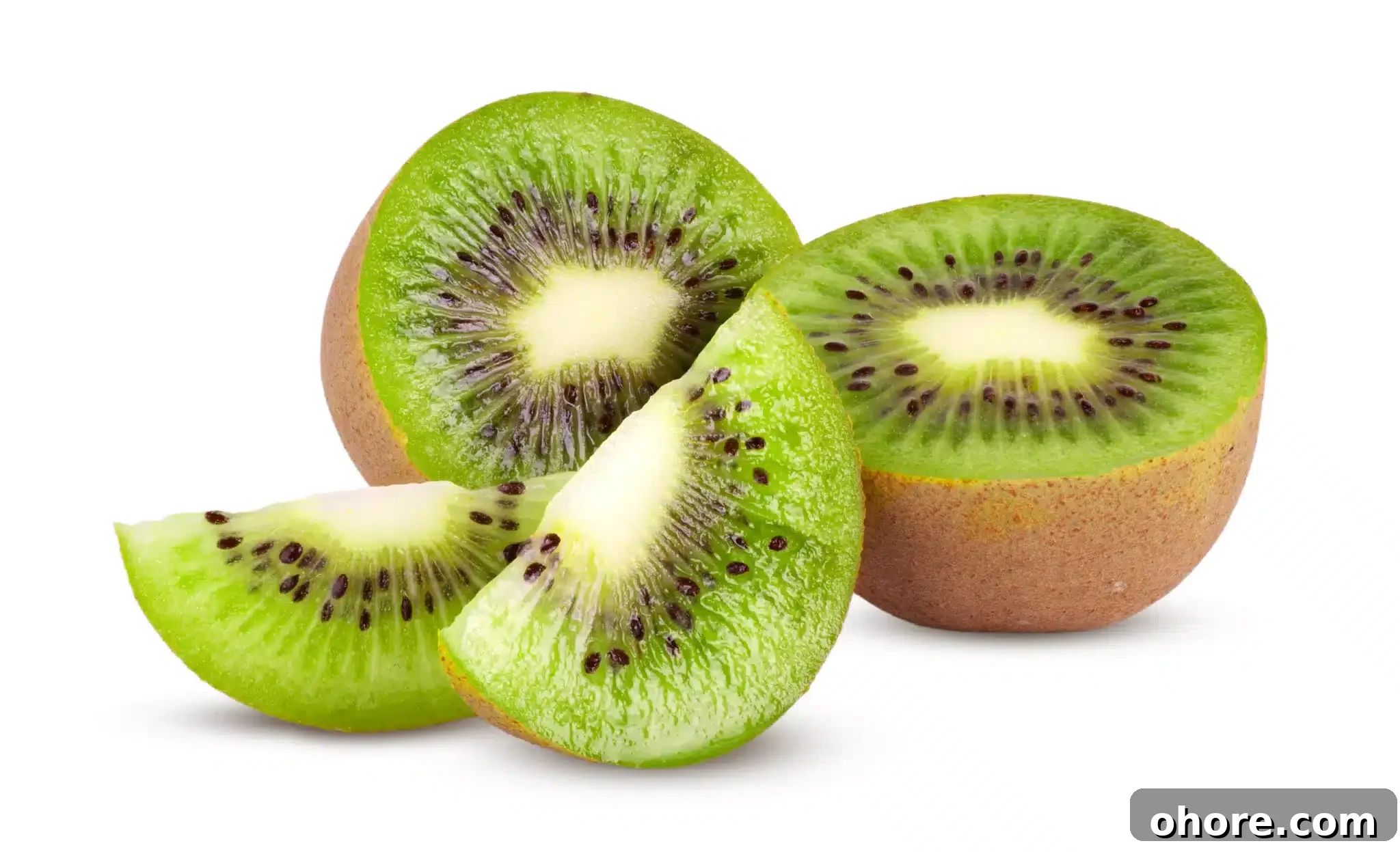 Kiwi chunks displayed on a plain white background.