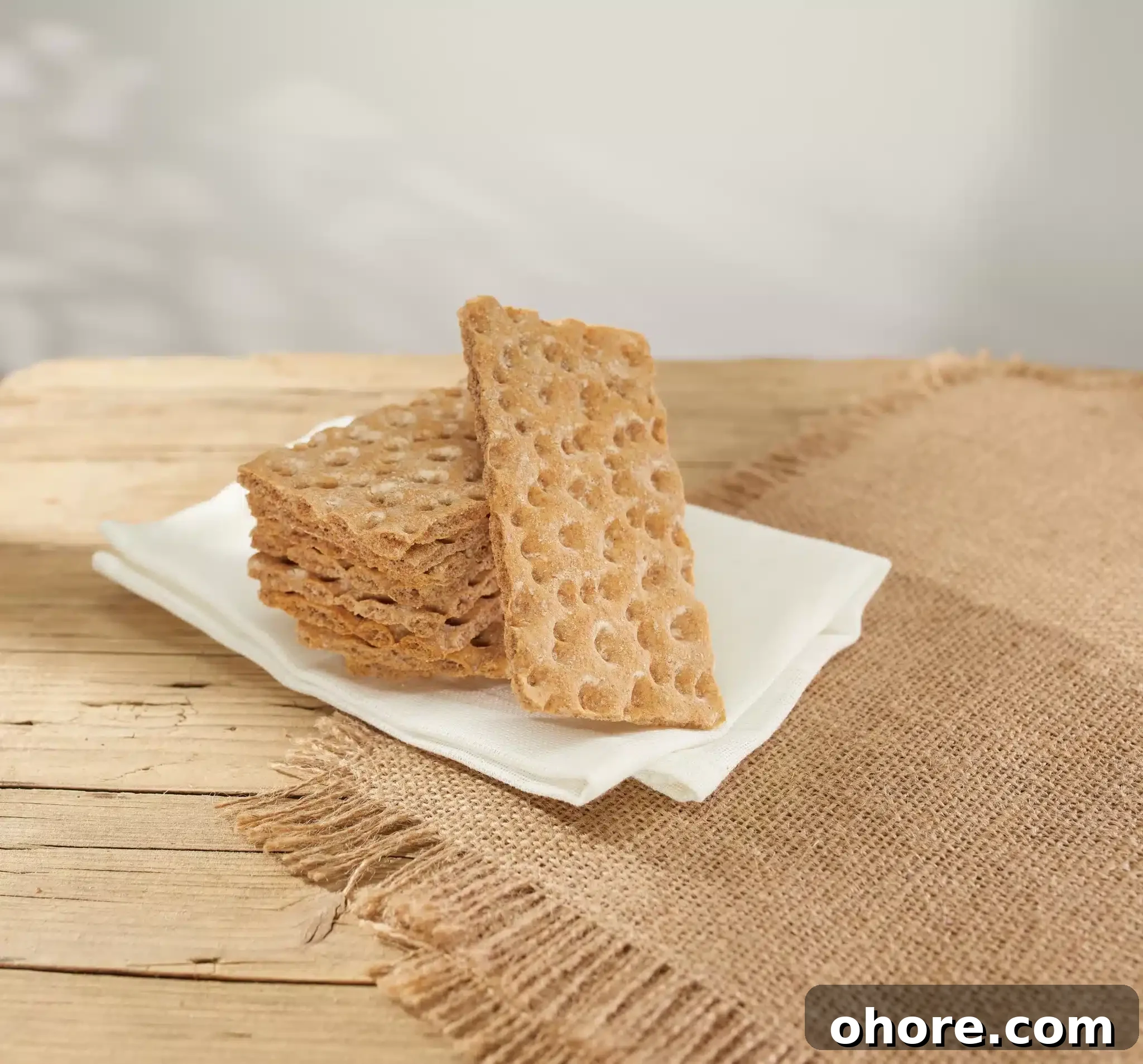 A pile of knäckbröd resting on a napkin.