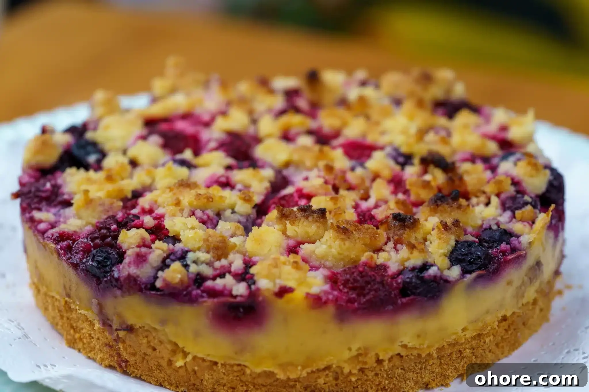 A close view of a mouthwatering kuchen.