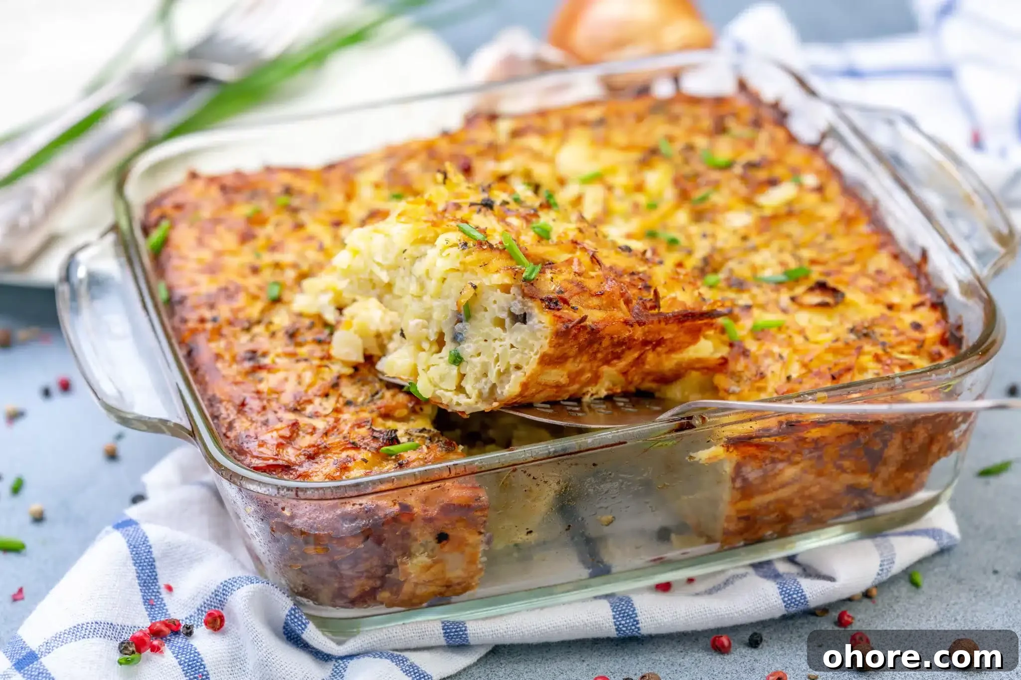 Serving a piece of a delicious kugel.
