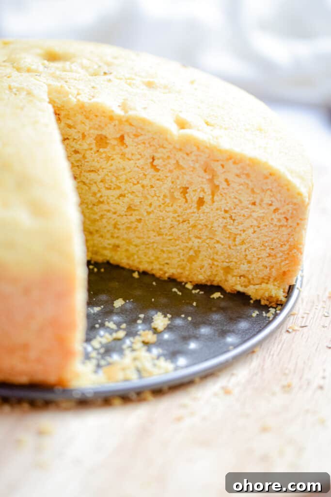 A close up of the texture of the Instant Pot Cornbread.