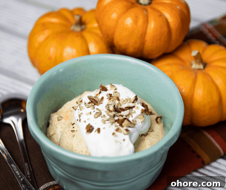 No-Bake Keto Pumpkin Cheesecake Recipe — Low-Carb & Simple 2 Pumpkin cheesecake in blue ramekin