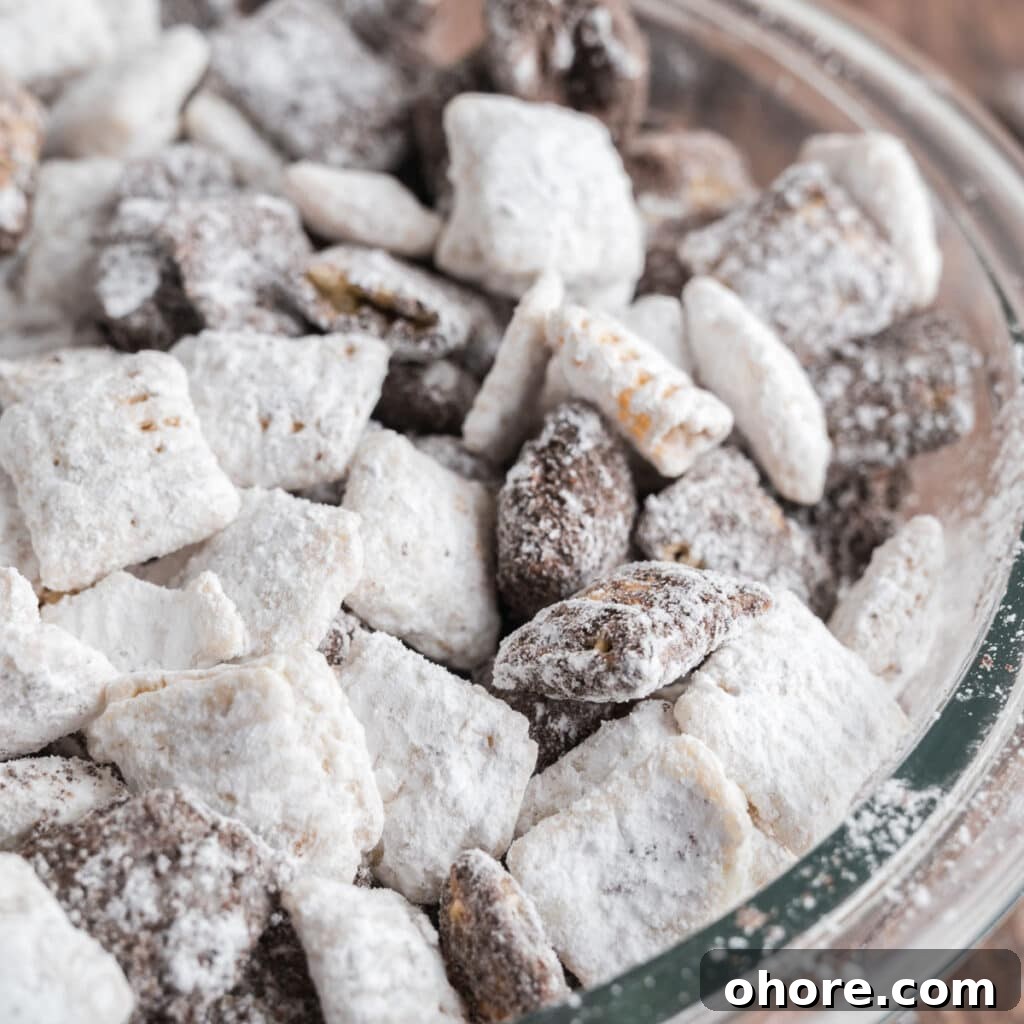 A bowl of Cookies and Cream puppy chow.