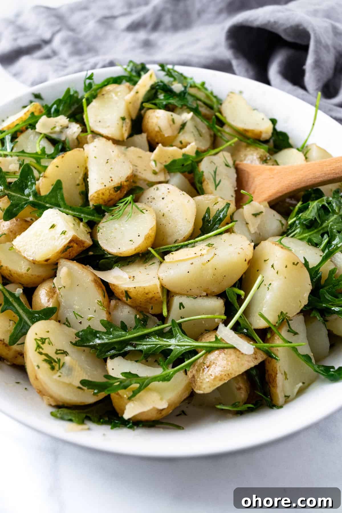 Potato Salad with Vinaigrette in a white bowl.