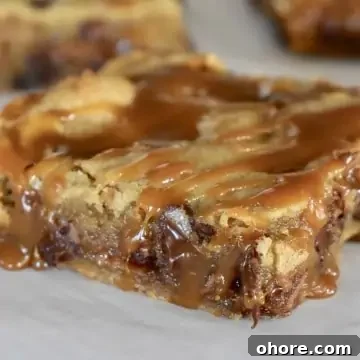 Milky Way Blondie with caramel drizzled overtop.