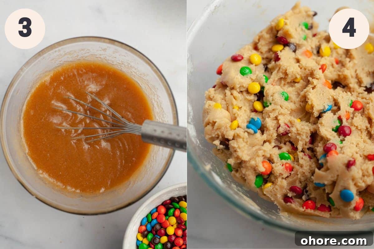 Soft Chewy Mini M&M Cookies — Small Batch Recipe 5 Steps 3 and 4 in the mini m&m cookie baking process.