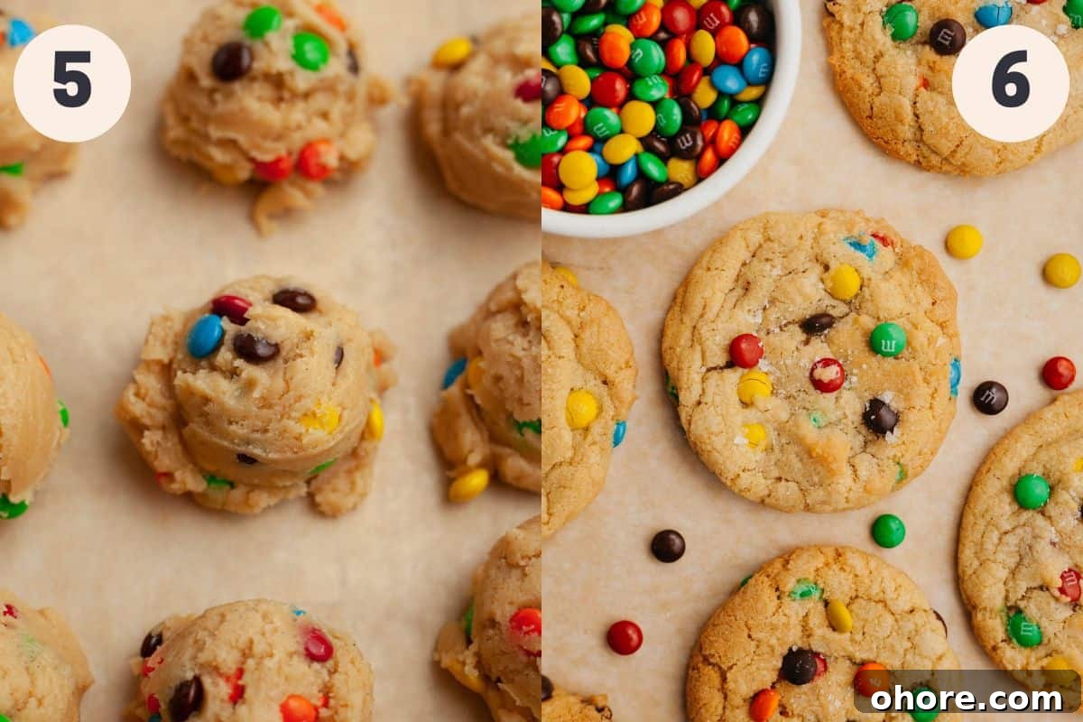 Soft Chewy Mini M&M Cookies — Small Batch Recipe 6 Steps 5 and 6 in the mini m&m cookie baking process.