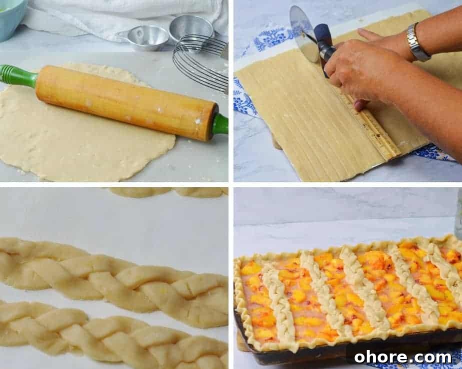 Rustic Peach Slab Pie Recipe for Serving a Crowd 6 Process Pic braided pastry crust for Peach Pie