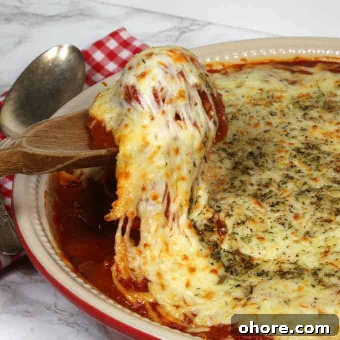 Nutritious, Low-Cost Meals to Feed Homeless Shelters and the Hungry 5 Wooden spoon lifting out meatball covered in red sauce and melted cheese from dish