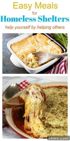 Nutritious, Low-Cost Meals to Feed Homeless Shelters and the Hungry 10 Casserole of chicken potpie with wooden spoon on table