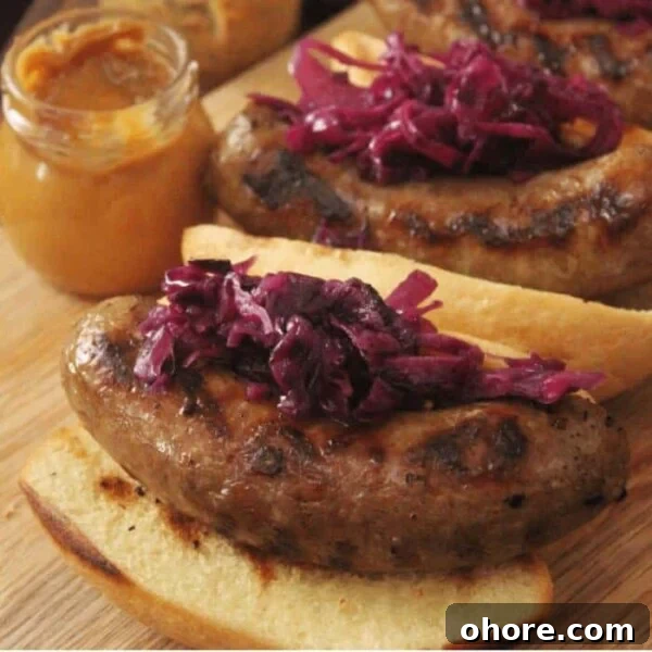 Perfectly Grilled Bratwurst: Juicy Sausage on the Grill 6 beer brats with braised red cabbage