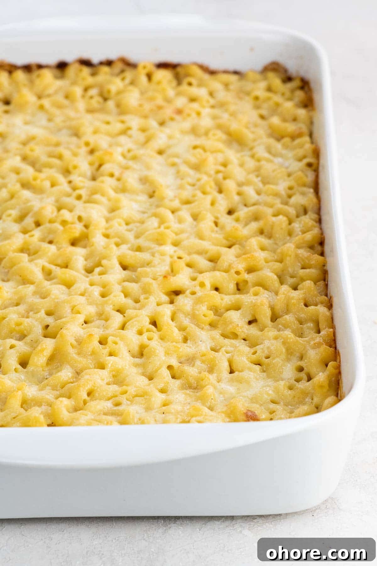 old fashioned baked macaroni and cheese in a baking pan