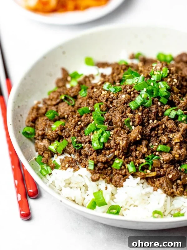 Japanese Hambagu (Hamburger Steak) Recipe — Authentic Pan-Fried Steak 16 Korean beef bowl with rice and red chopsticks; bulgogi bowl