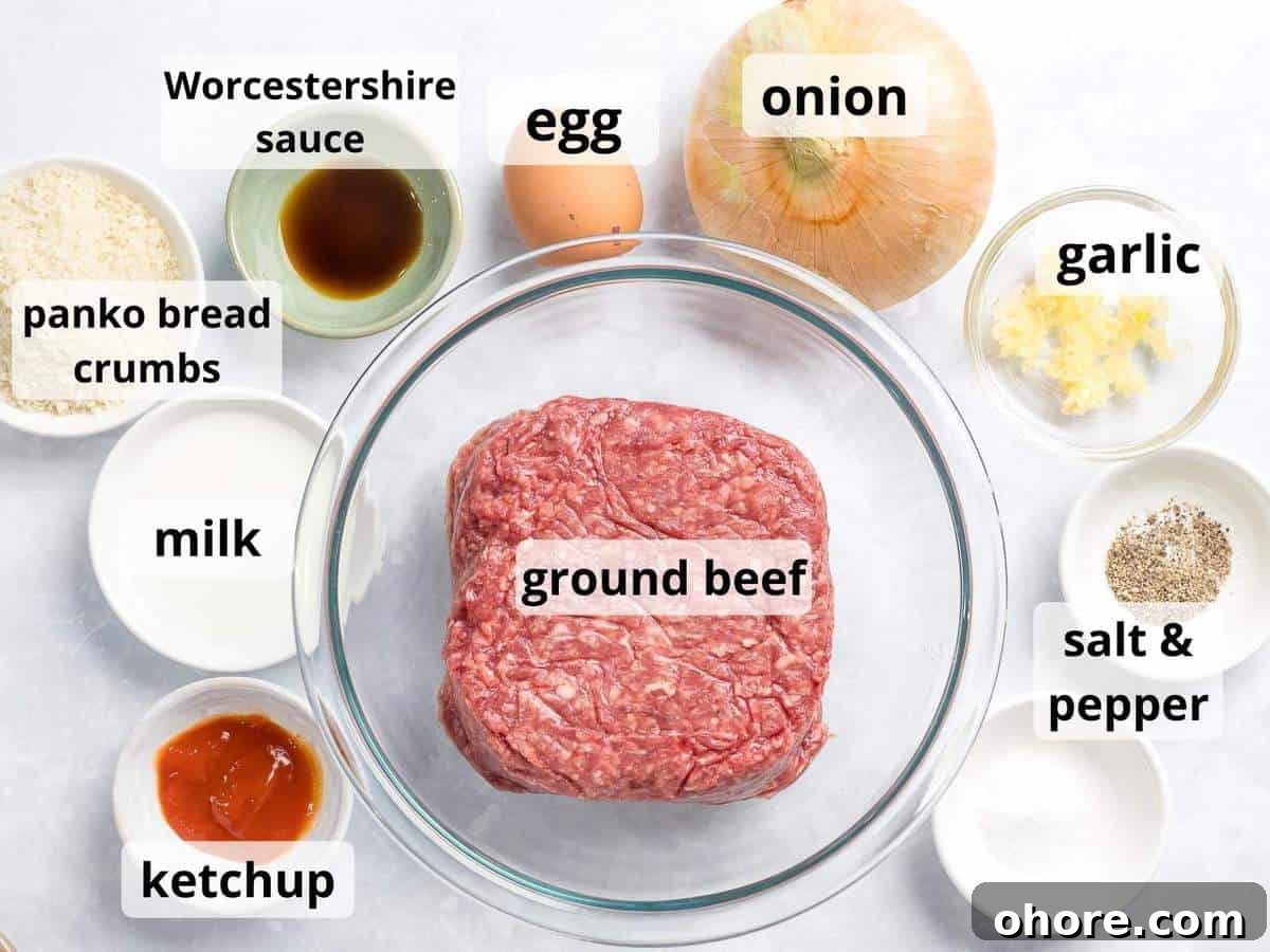 Japanese Hambagu (Hamburger Steak) Recipe — Authentic Pan-Fried Steak 4 Ingredients for Japanese hamburger steak patty including ground beef, onions, and panko bread crumbs.