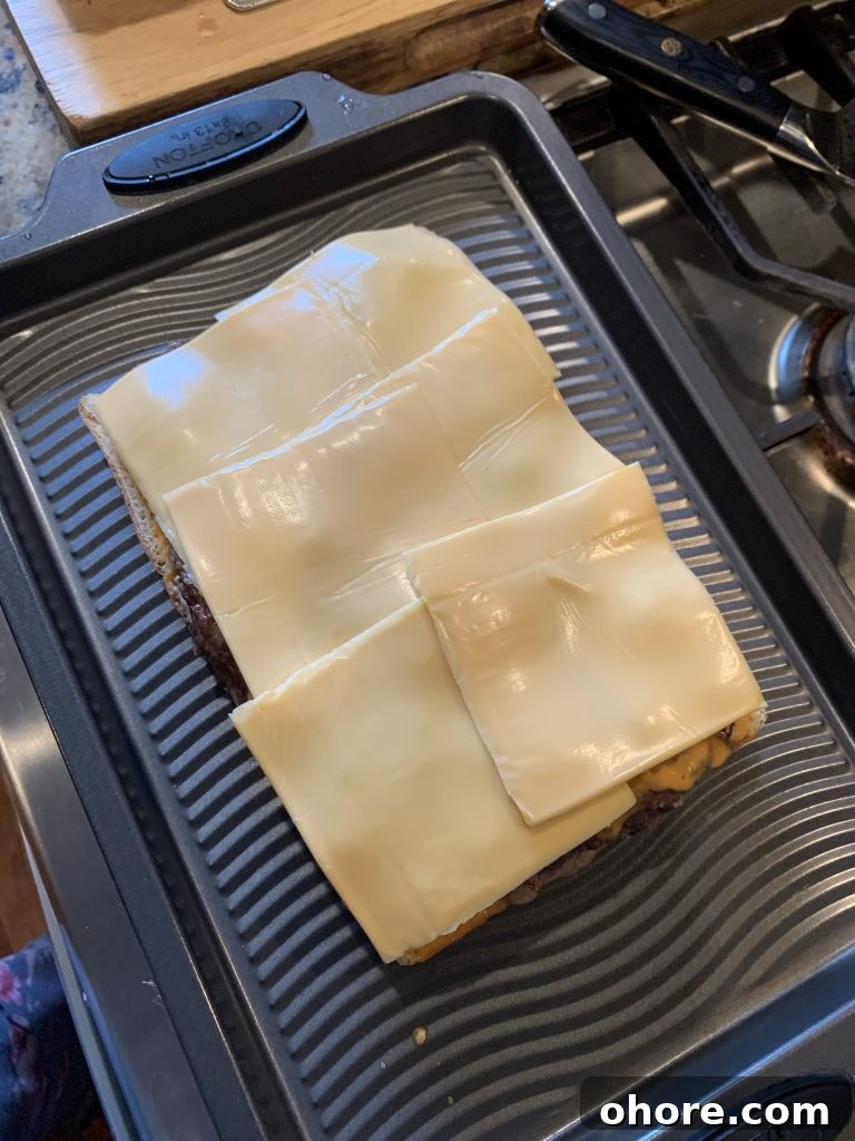 Mini Big Mac-Style Cheeseburgers Recipe 5 Slices of Kraft American cheese on ground meat formed into a large beef patty