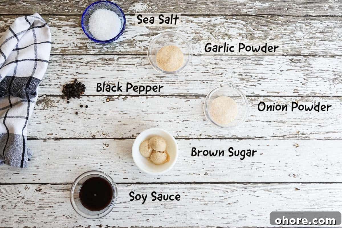 Recipe ingredients with labels on white wood background