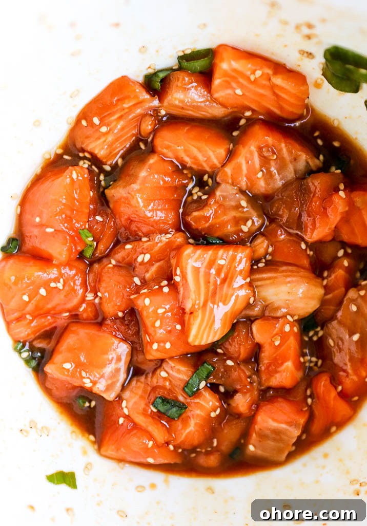 Spicy Salmon Sushi Bowl: Quick Sushi Bowl Recipe with Sriracha Mayo 5 raw salmon with green onion